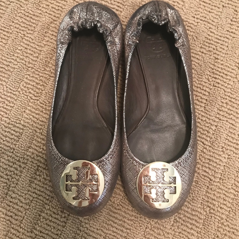 Size 7.5 Bronze Metallic Tory Burch Minnie Flats